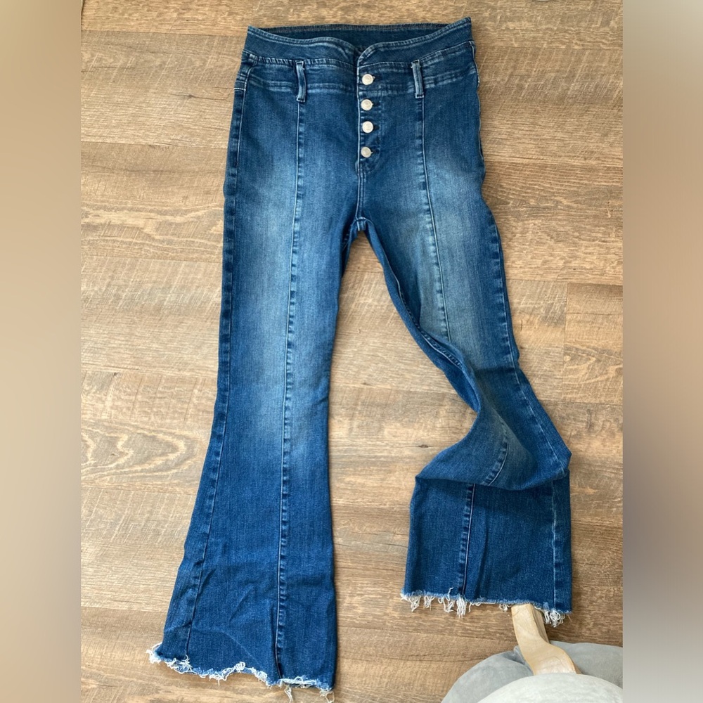 We The Free | After Dark Lilibet Button Fly HighRise Distressed Flare Jeans